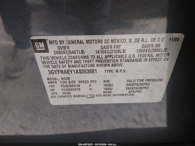 Aukcja sprzedaży 2010 Cadillac Srx Luxury Collection, vin: 3GYFNAEY1AS553681, numer aukcji: 45078257