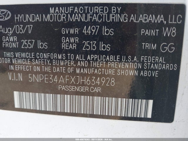 Продажа на аукционе авто 2018 Hyundai Sonata Sel, vin: 5NPE34AFXJH634928, номер лота: 45078263