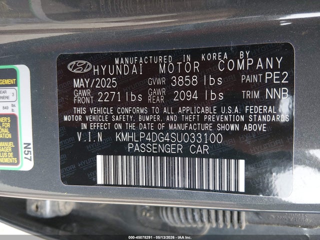 Aukcja sprzedaży 2025 Hyundai Elantra Limited, vin: KMHLP4DG4SU033100, numer aukcji: 45078291