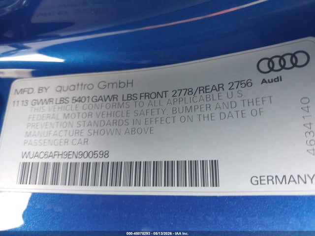 Продаж на аукціоні авто 2014 Audi Rs 5 4.2, vin: WUAC6AFH9EN900598, номер лоту: 45078293