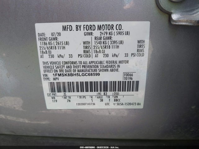 Продажа на аукционе авто 2020 Ford Explorer, vin: 1FMSK8BH5LGC68599, номер лота: 45078298