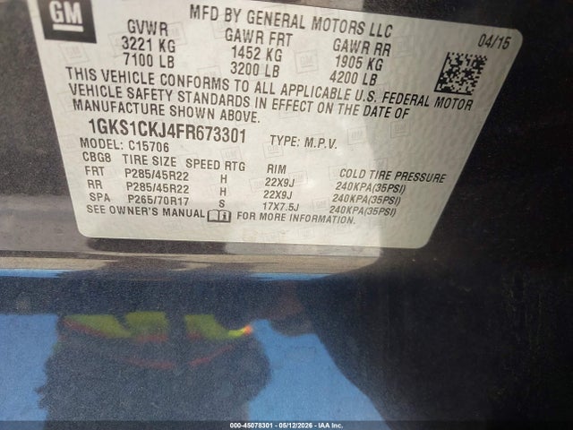 Aukcja sprzedaży 2015 Gmc Yukon Denali, vin: 1GKS1CKJ4FR673301, numer aukcji: 45078301