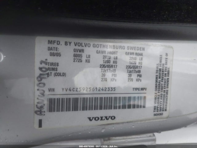 Продаж на аукціоні авто 2006 Volvo Xc90 2.5t, vin: YV4CZ592561242335, номер лоту: 45078308