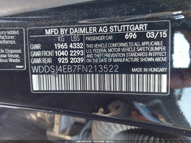 2015 Mercedes-benz Cla 250 მანქანა იყიდება აუქციონზე, vin: WDDSJ4EB7FN213522, აუქციონის ნომერი: 45078316