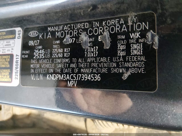 Aukcja sprzedaży 2018 Kia Sportage Lx, vin: KNDPM3AC5J7394536, numer aukcji: 45078326