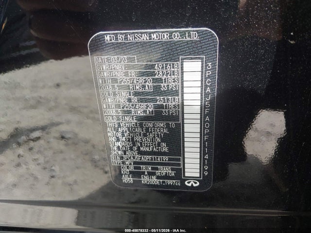 Продаж на аукціоні авто 2023 Infiniti Qx50 Sport, vin: 3PCAJ5FA0PF114199, номер лоту: 45078332