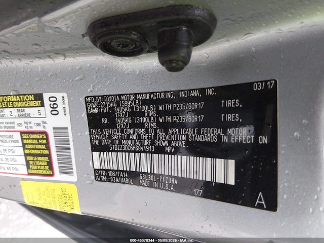 2017 Toyota Sienna L 7 Passenger მანქანა იყიდება აუქციონზე, vin: 5TDZZ3DC6HS844913, აუქციონის ნომერი: 45078344