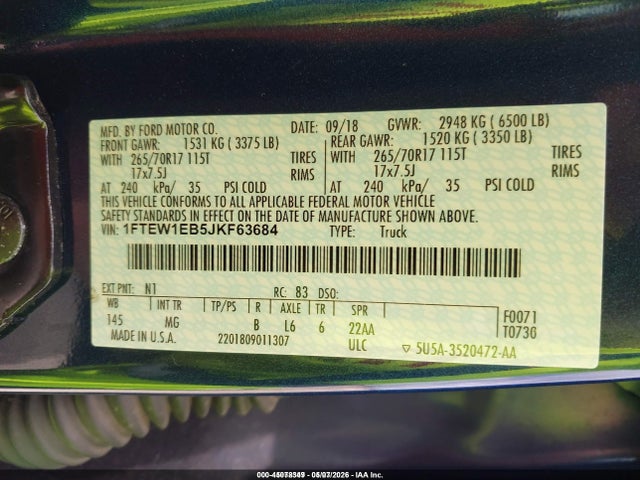 Aukcja sprzedaży 2018 Ford F-150 Xlt, vin: 1FTEW1EB5JKF63684, numer aukcji: 45078349