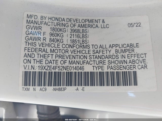 Honda INSIGHT EX 2022 19XZE4F52NE014046 Image 9