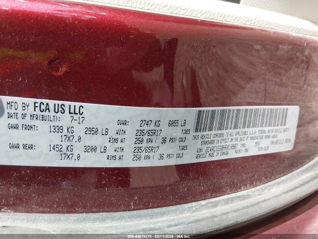 Aukcja sprzedaży 2017 Chrysler Pacifica Touring-l Plus, vin: 2C4RC1EG8HR810987, numer aukcji: 45078378