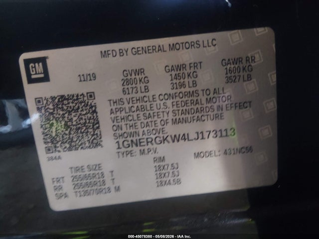1GNERGKW4LJ173113 Chevrolet Traverse Fwd Lt Cloth