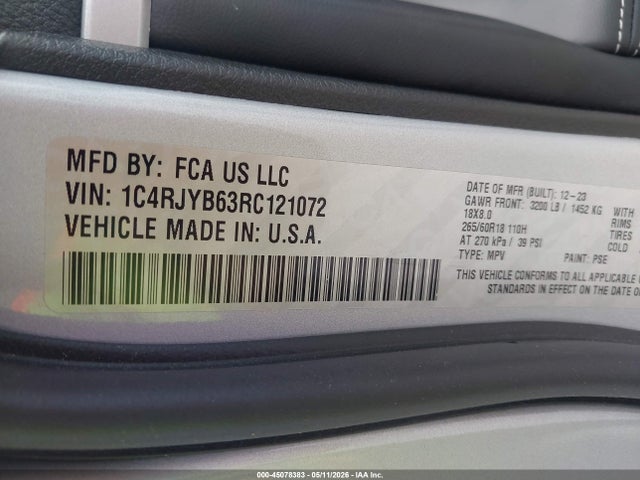 Продажа на аукционе авто 2024 Jeep Grand Cherokee 4xe, vin: 1C4RJYB63RC121072, номер лота: 45078383