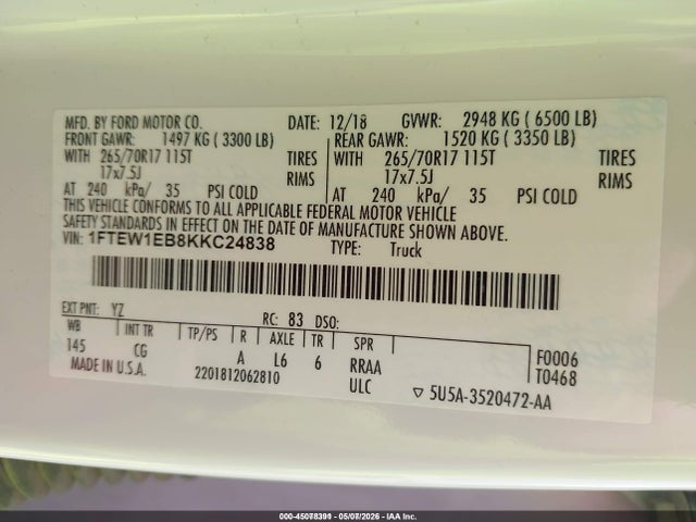 1FTEW1EB8KKC24838 Ford F-150 Xl