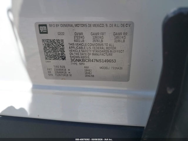 3GNKBCR47NS149653 Chevrolet Blazer Fwd 2lt