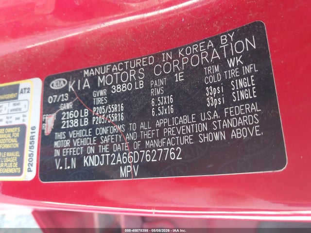 2013 Kia Soul + მანქანა იყიდება აუქციონზე, vin: KNDJT2A66D7627762, აუქციონის ნომერი: 45078398