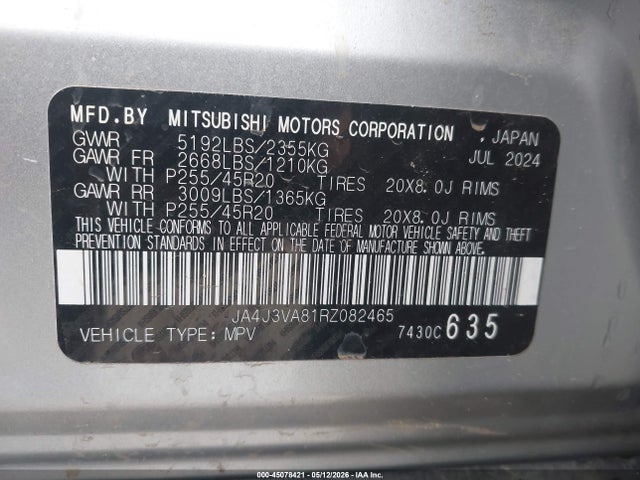Aukcja sprzedaży 2024 Mitsubishi Outlander Se 2.5 2wd/se Black Edition S-awc/se Black Edition W/pano Roof S-awc, vin: JA4J3VA81RZ082465, numer aukcji: 45078421