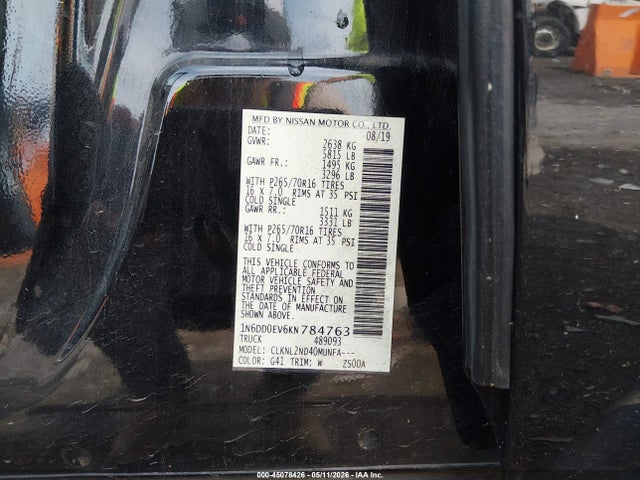 2019 Nissan Frontier Sv მანქანა იყიდება აუქციონზე, vin: 1N6DD0EV6KN784763, აუქციონის ნომერი: 45078426