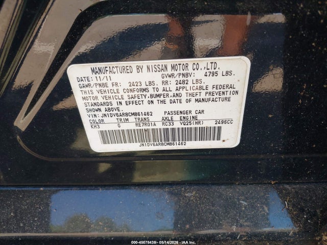 Продаж на аукціоні авто 2012 Infiniti G25x, vin: JN1DV6AR8CM861462, номер лоту: 45078438