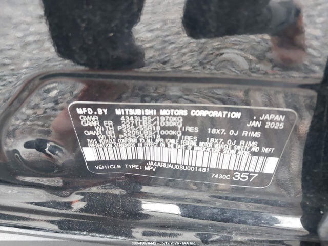 Aukcja sprzedaży 2025 Mitsubishi Outlander Sport 2.0 Es Awc/2.0 Le Awc/2.0 S Awc/2.0 Se Awc/2.0 Trail Edition Awc, vin: JA4ARUAU0SU001481, numer aukcji: 45078442