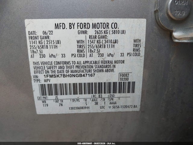 1FMSK7BH0NGB47167 Ford Explorer