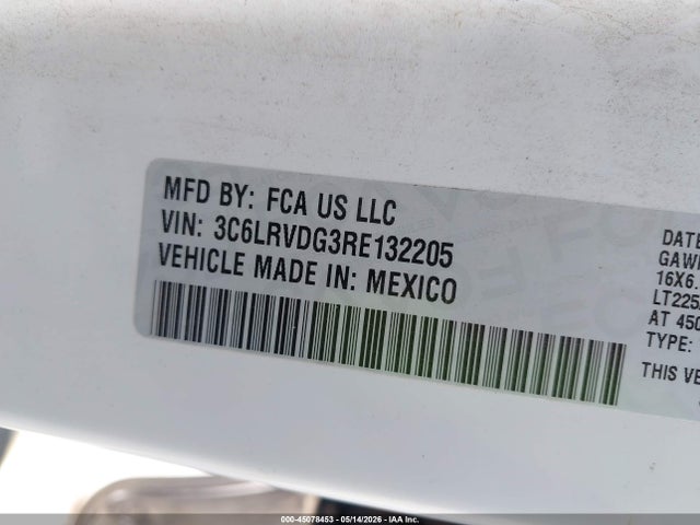 45078453 :رقم المزاد ، 3C6LRVDG3RE132205 vin ، 2024 Ram Promaster 2500 Tradesman High Roof 159 Wb W/pass Seat مزاد بيع