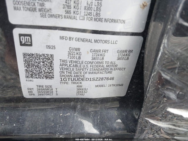 Aukcja sprzedaży 2025 Gmc Sierra 1500 4wd  Short Box Slt, vin: 1GTUUDED1SZ287646, numer aukcji: 45078464