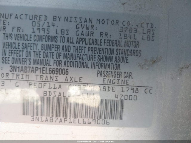 Aukcja sprzedaży 2014 Nissan Sentra Sv, vin: 3N1AB7AP1EL669006, numer aukcji: 45078469