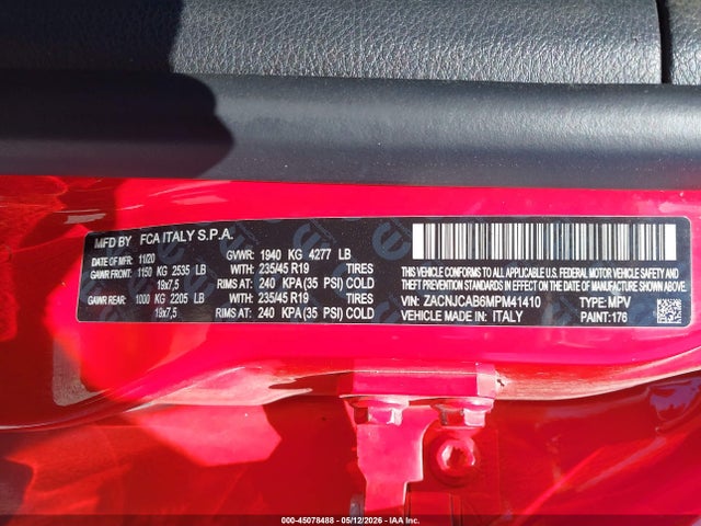 ZACNJCAB6MPM41410 Jeep Renegade Jeepster Fwd
