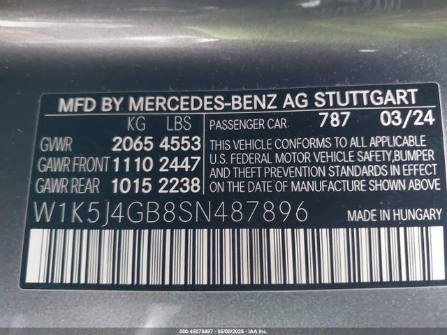 2025 Mercedes-benz Cla 250 Coupe მანქანა იყიდება აუქციონზე, vin: W1K5J4GB8SN487896, აუქციონის ნომერი: 45078497