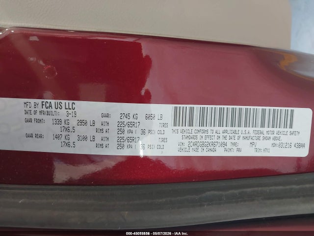 Продажа на аукционе авто 2019 Dodge Grand Caravan Se, vin: 2C4RDGBG2KR671094, номер лота: 45078536