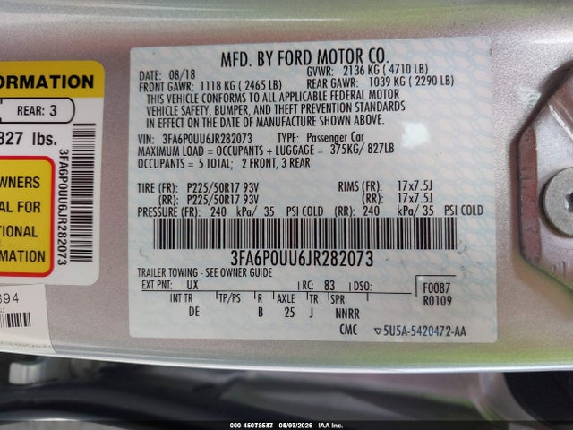 3FA6P0UU6JR282073 Ford Fusion Hybrid S