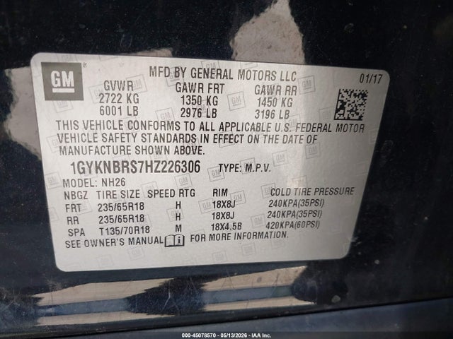 Auction sale of the 2017 Cadillac Xt5 Luxury, vin: 1GYKNBRS7HZ226306, lot number: 45078570