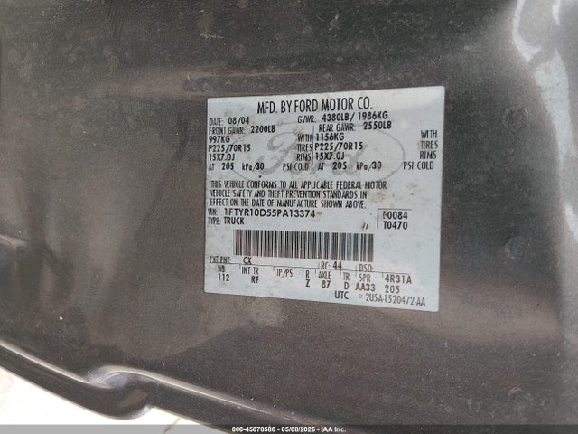 Продаж на аукціоні авто 2005 Ford Ranger, vin: 1FTYR10D55PA13374, номер лоту: 45078580