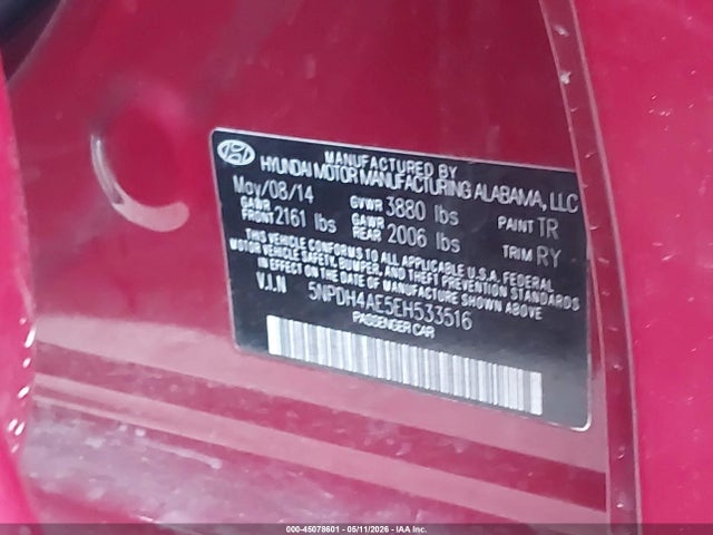 Aukcja sprzedaży 2014 Hyundai Elantra Limited, vin: 5NPDH4AE5EH533516, numer aukcji: 45078601