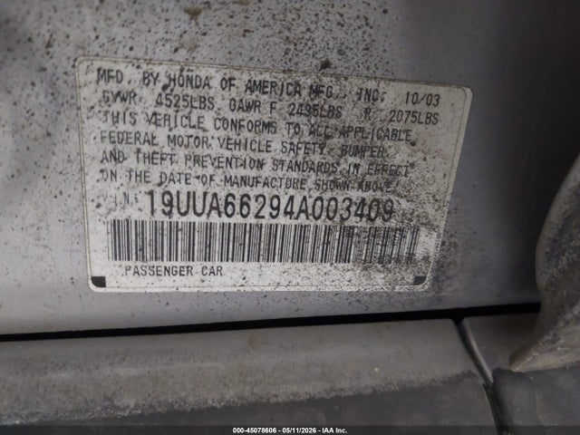 45078606 :رقم المزاد ، 19UUA66294A003409 vin ، 2004 Acura Tl مزاد بيع