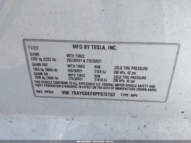 Aukcja sprzedaży 2023 Tesla Model Y Performance Dual Motor All-wheel Drive, vin: 7SAYGDEF6PF615153, numer aukcji: 45078624