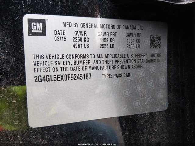 Продаж на аукціоні авто 2015 Buick Regal Turbo, vin: 2G4GL5EX0F9245187, номер лоту: 45078630