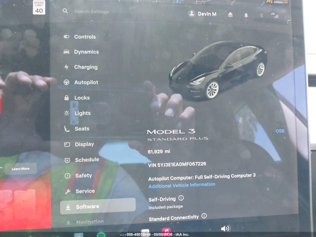 Продаж на аукціоні авто 2021 Tesla Model 3 Standard Range Plus Rear-wheel Drive, vin: 5YJ3E1EA0MF067226, номер лоту: 45078649