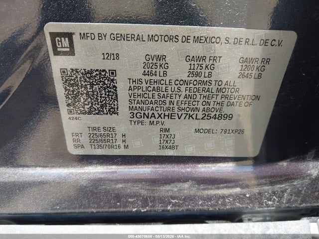 Продаж на аукціоні авто 2019 Chevrolet Equinox Ls, vin: 3GNAXHEV7KL254899, номер лоту: 45078658