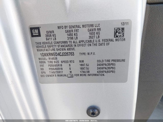 2012 Gmc Acadia Sl მანქანა იყიდება აუქციონზე, vin: 1GKKRNED4CJ226763, აუქციონის ნომერი: 45078676