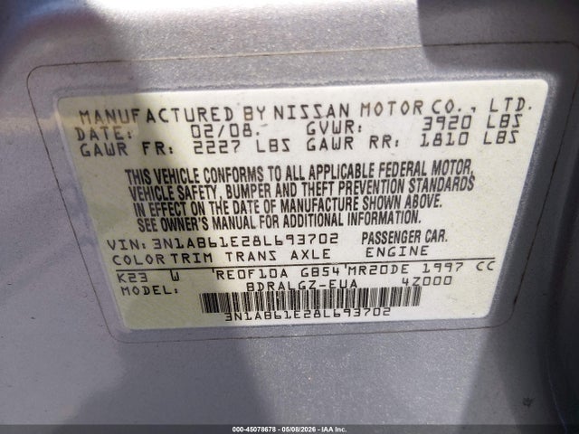 Продажа на аукционе авто 2008 Nissan Sentra 2.0sl, vin: 3N1AB61E28L693702, номер лота: 45078678