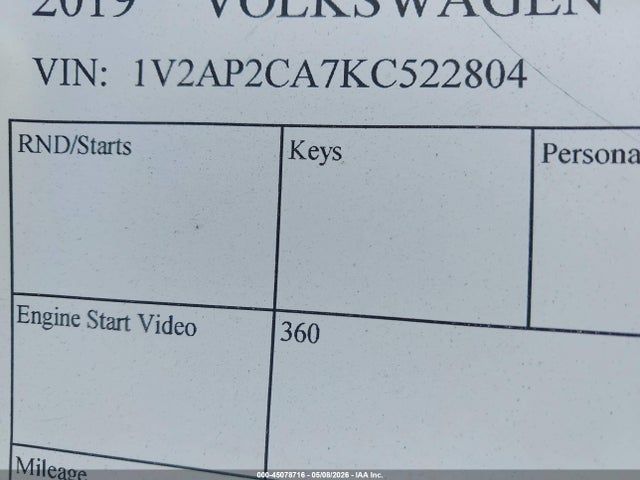 Продажа на аукционе авто 2019 Volkswagen Atlas 2.0t S, vin: 1V2AP2CA7KC522804, номер лота: 45078716