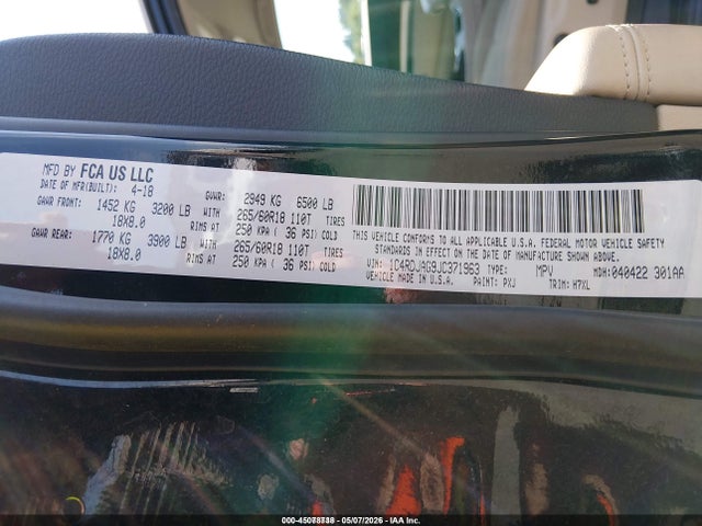 45078738 :رقم المزاد ، 1C4RDJAG9JC371963 vin ، 2018 Dodge Durango Sxt Awd مزاد بيع