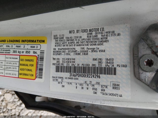 Aukcja sprzedaży 2014 Ford Fusion Se, vin: 3FA6P0HD0ER224296, numer aukcji: 45078757