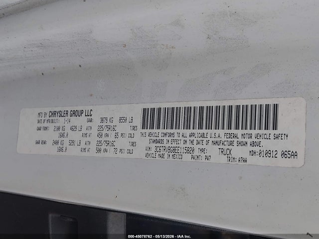 Продаж на аукціоні авто 2014 Ram Promaster 1500, vin: 3C6TRVBG8EE115820, номер лоту: 45078762