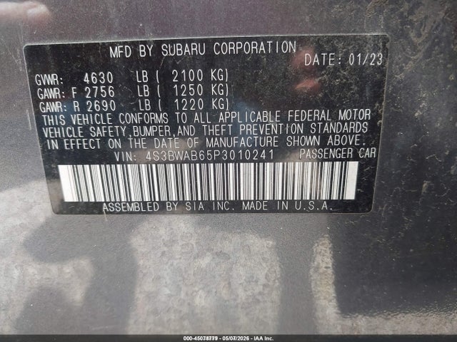 Продаж на аукціоні авто 2023 Subaru Legacy, vin: 4S3BWAB65P3010241, номер лоту: 45078779