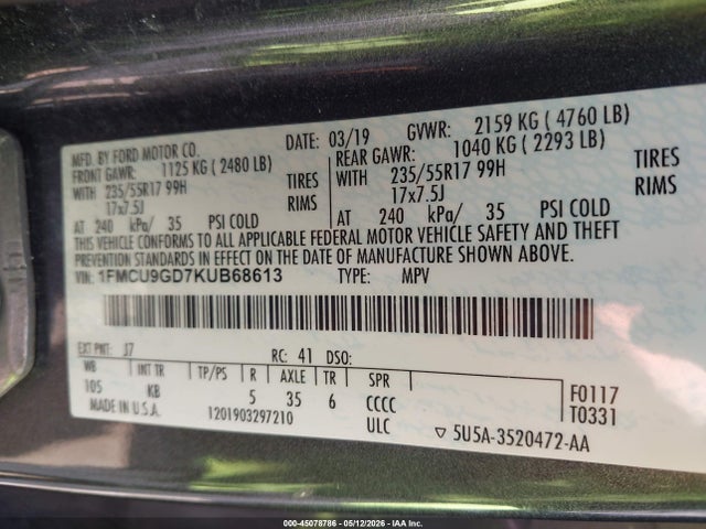 Ford ESCAPE SE 2019 1FMCU9GD7KUB68613 Image 9