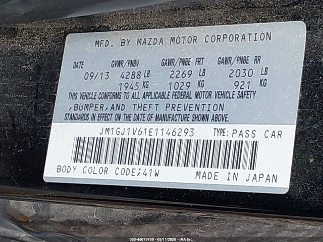 Aukcja sprzedaży 2014 Mazda Mazda6 I Touring, vin: JM1GJ1V61E1146293, numer aukcji: 45078799
