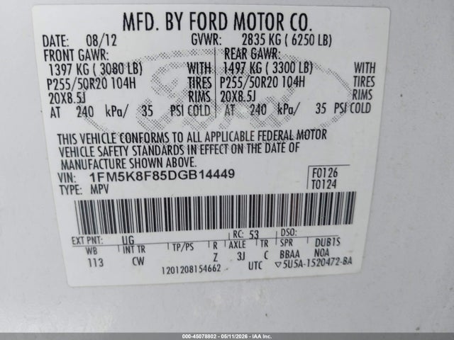 Aukcja sprzedaży 2013 Ford Explorer Limited, vin: 1FM5K8F85DGB14449, numer aukcji: 45078802