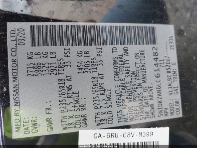 5N1DR2AN6LC614482 Nissan Pathfinder S 2wd